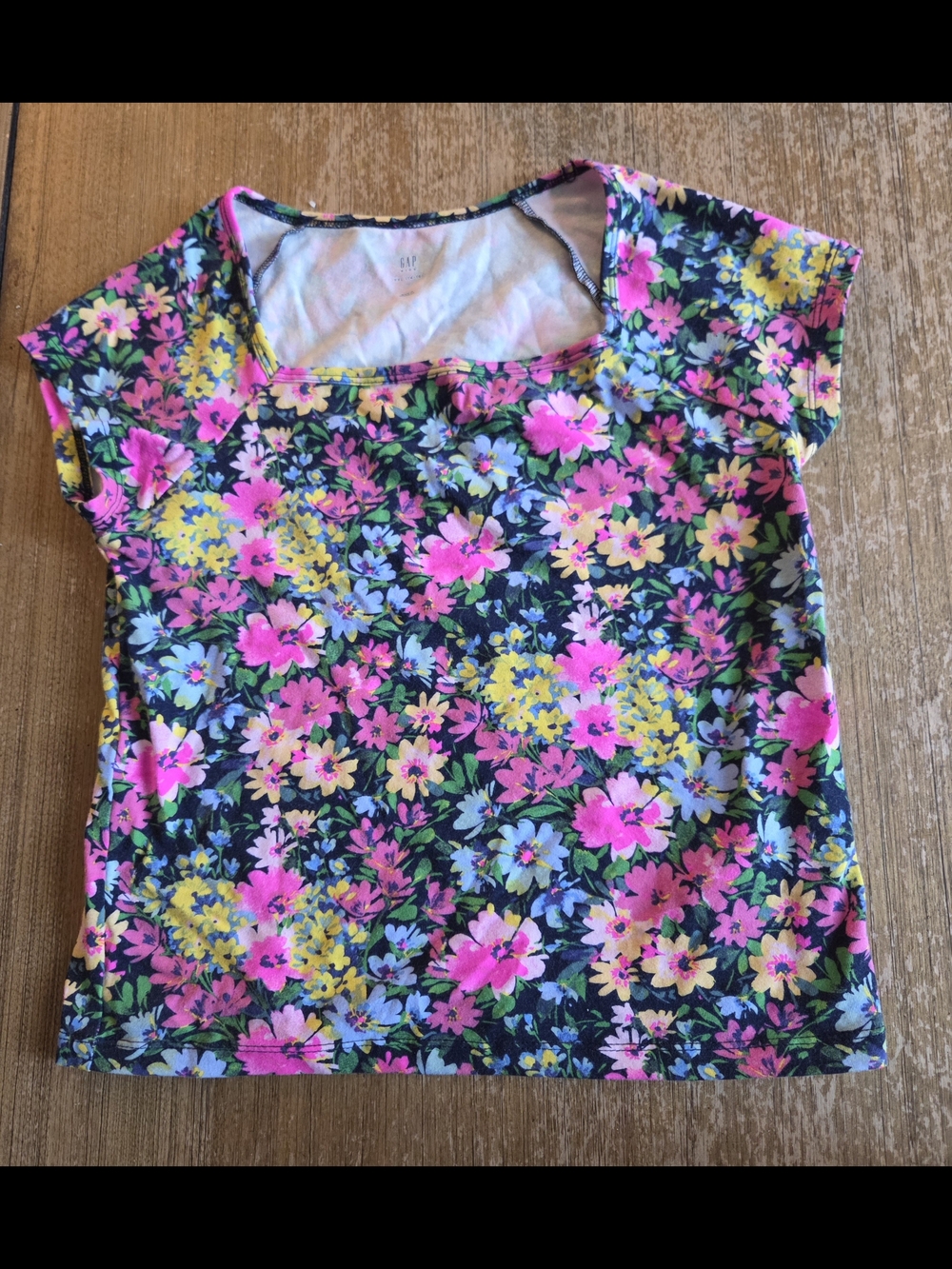 GAP GIRLS Floral Square-Neck Tee - Pink, Yellow & Blue, XXL